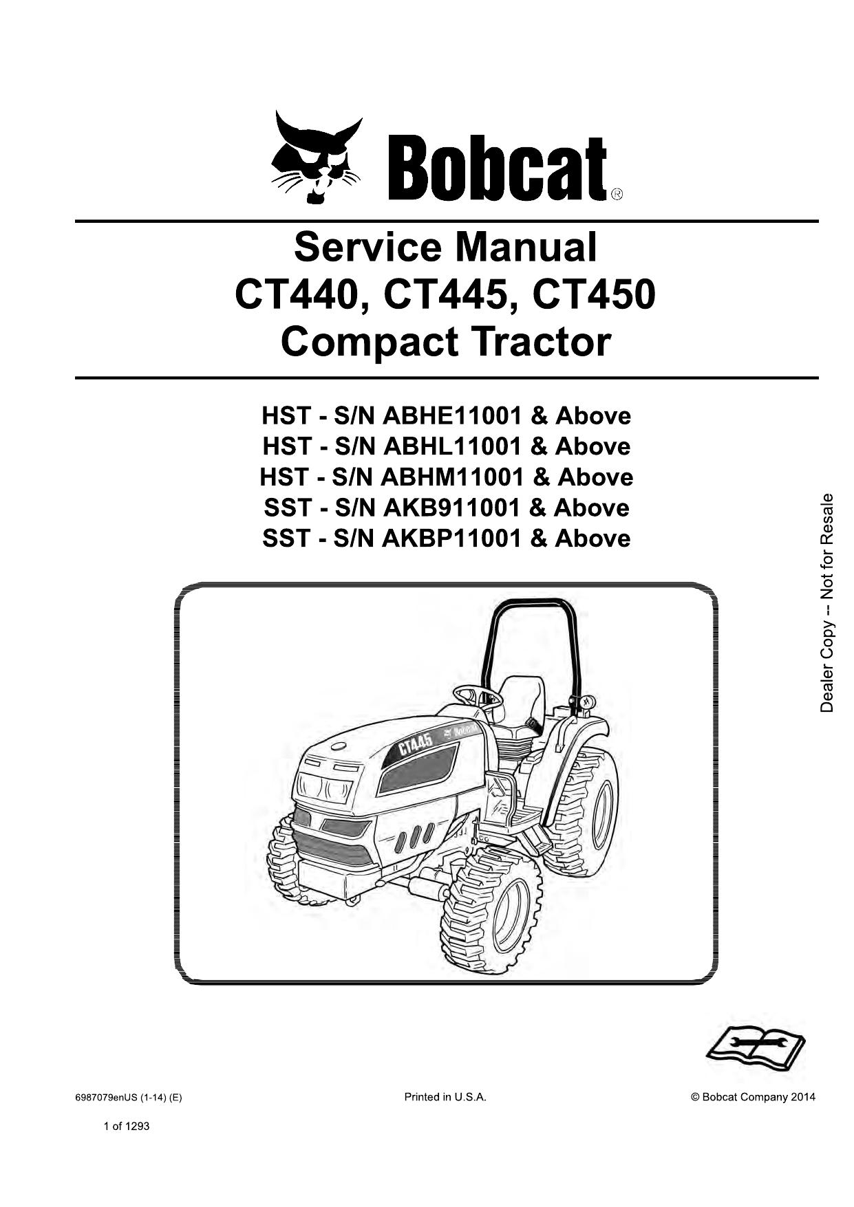 CT440, CT445, CT450 Compact Tractor Service Manual Bobcat